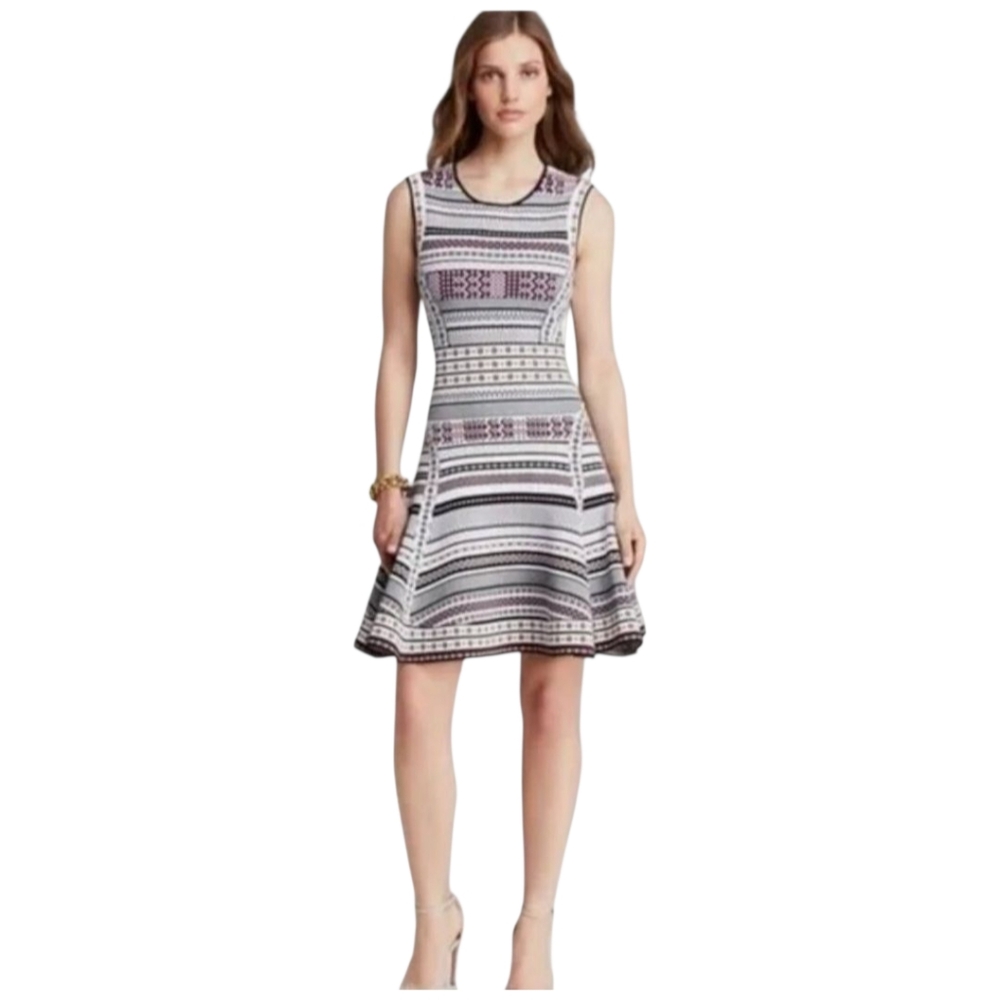 Diane von Furstenberg Eleanor Dress Large Jacquard A-Line Banded‎ DVF NWOT